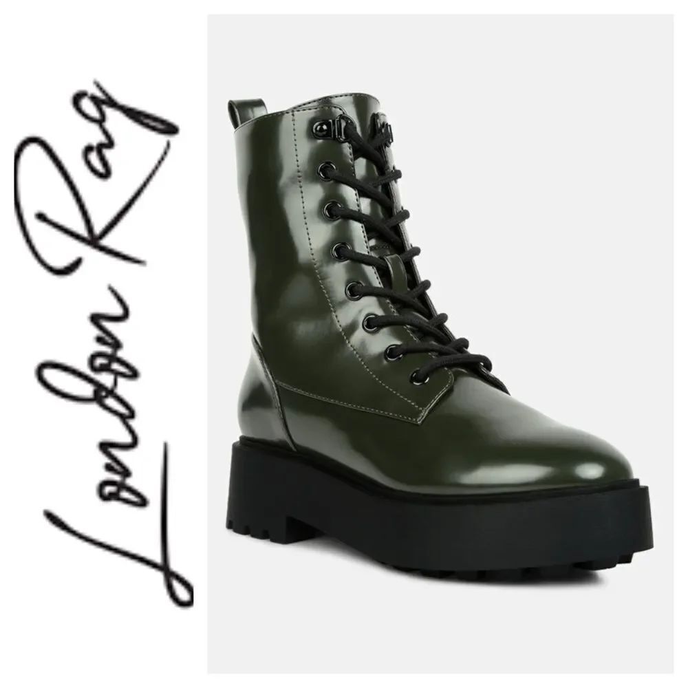 London Rag Molsh Faux Leather Ankle Chunky Biker Boots
